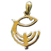 03-N35 Menorah and Fish 14K Gold - Biblicaljewels